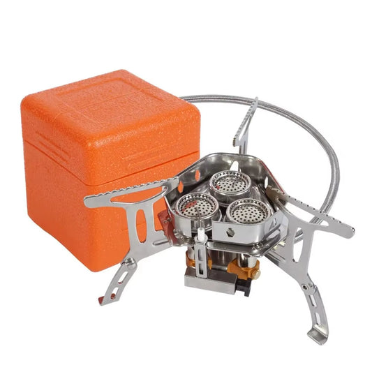 Camping Gas Stove 5800W 3 Head Gas Burner Tourist Strong Fire Furnace Climbing Hiking Equipment Picnic Kitchen Cookware