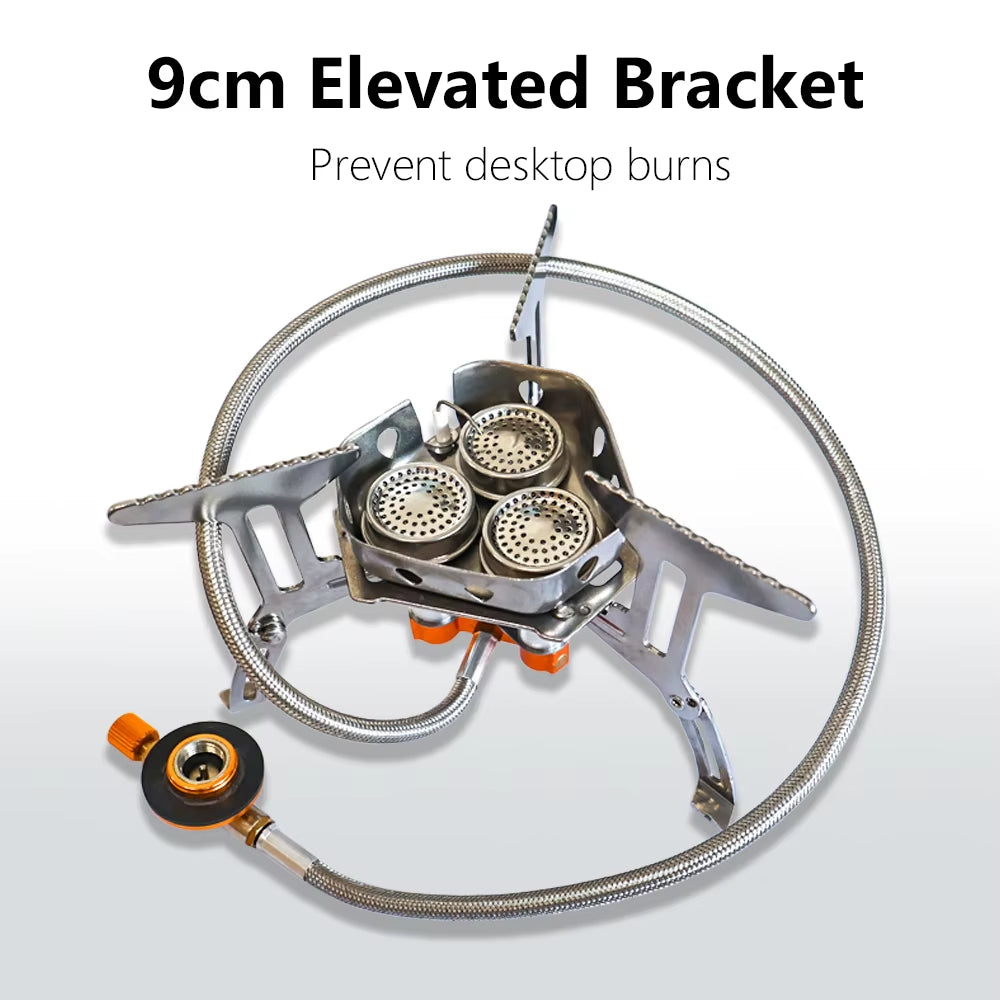 Camping Gas Stove 5800W 3 Head Gas Burner Tourist Strong Fire Furnace Climbing Hiking Equipment Picnic Kitchen Cookware