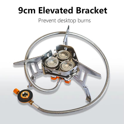 Camping Gas Stove 5800W 3 Head Gas Burner Tourist Strong Fire Furnace Climbing Hiking Equipment Picnic Kitchen Cookware
