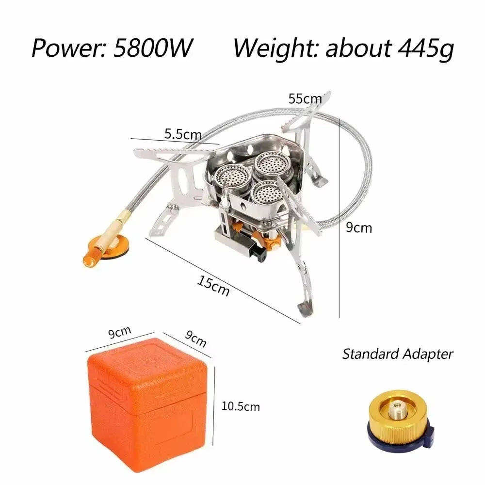 Camping Gas Stove 5800W 3 Head Gas Burner Tourist Strong Fire Furnace Climbing Hiking Equipment Picnic Kitchen Cookware