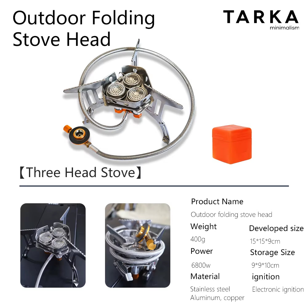 Camping Gas Stove 5800W 3 Head Gas Burner Tourist Strong Fire Furnace Climbing Hiking Equipment Picnic Kitchen Cookware