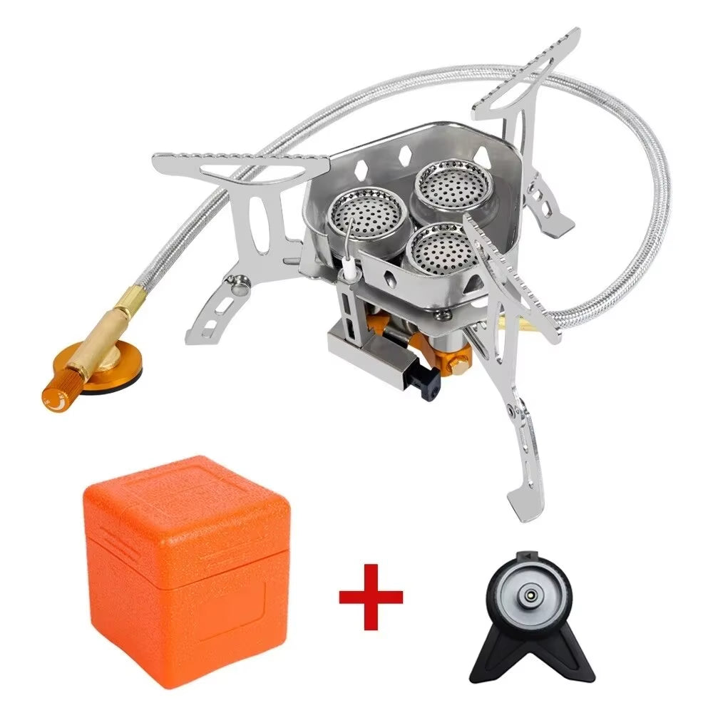 Camping Gas Stove 5800W 3 Head Gas Burner Tourist Strong Fire Furnace Climbing Hiking Equipment Picnic Kitchen Cookware