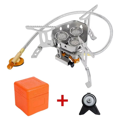 Camping Gas Stove 5800W 3 Head Gas Burner Tourist Strong Fire Furnace Climbing Hiking Equipment Picnic Kitchen Cookware
